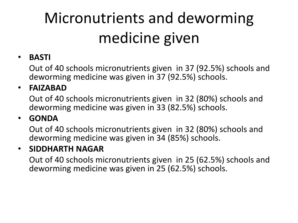 micronutrients and deworming medicine given