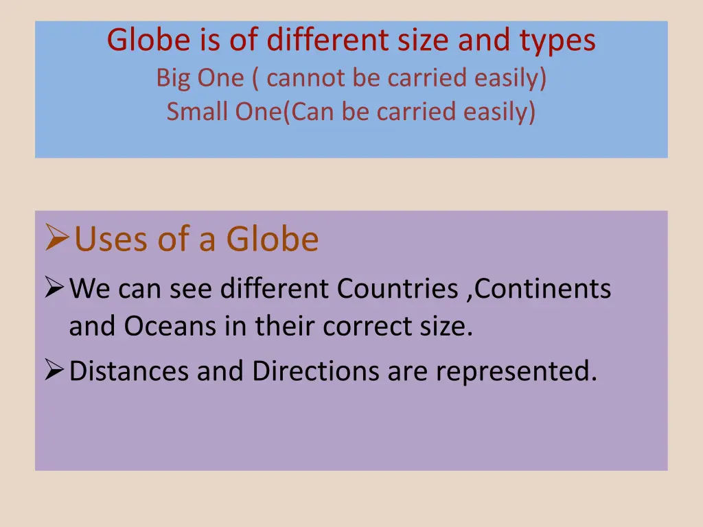 globe is of different size and types