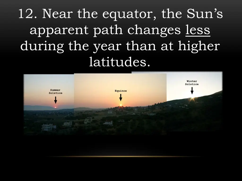 12 near the equator the sun s apparent path