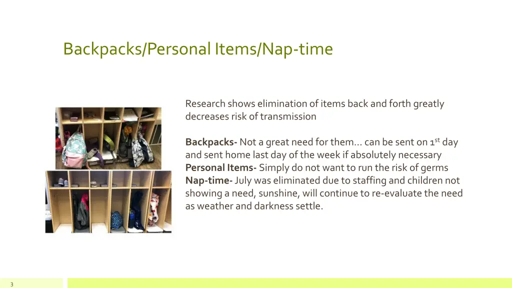 backpacks personal items nap time