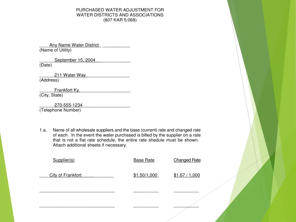 purchased water adjustment for water districts