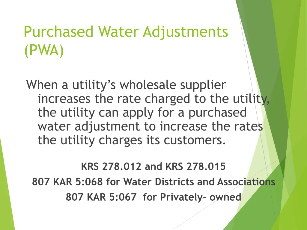 purchased water adjustments pwa