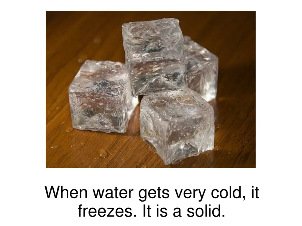 when water gets very cold it freezes it is a solid