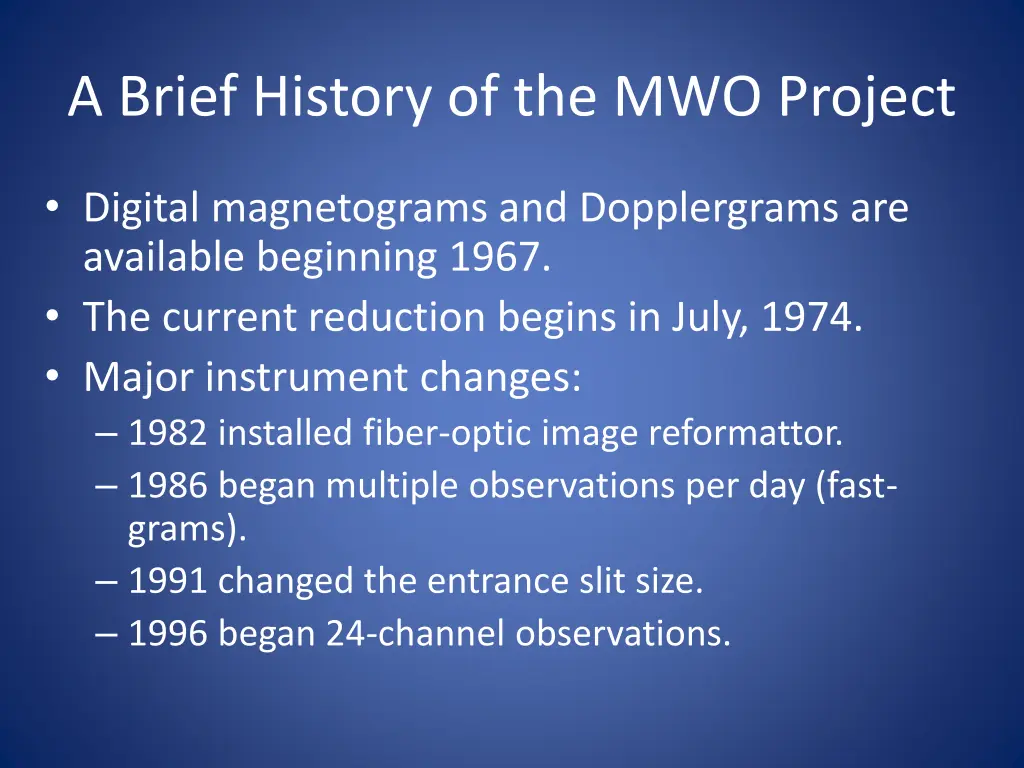 a brief history of the mwo project