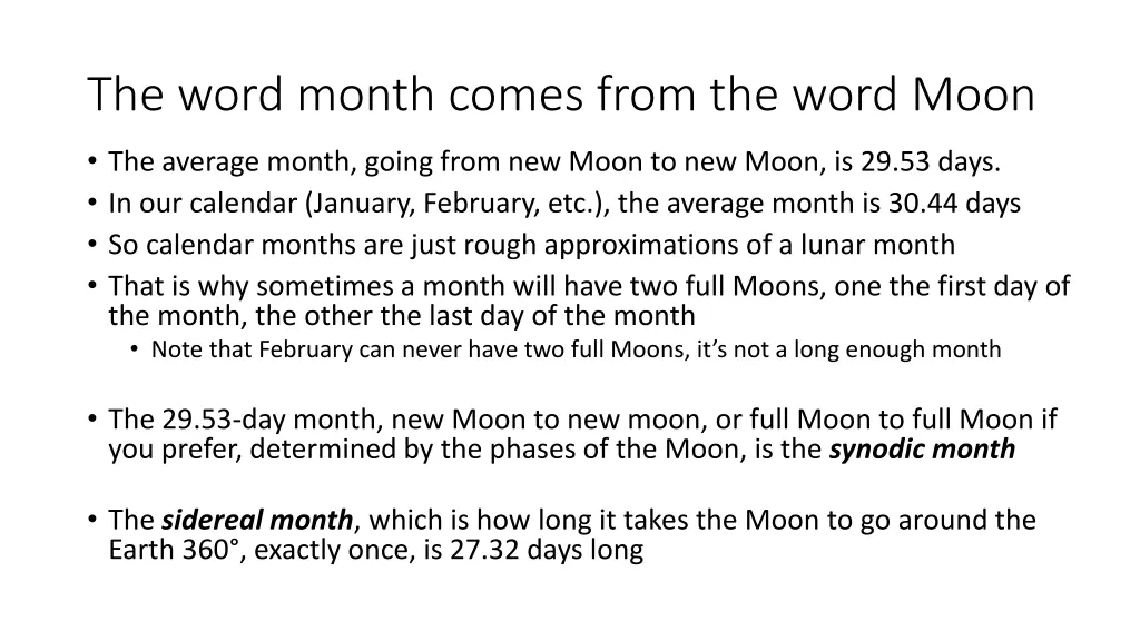 the word month comes from the word moon