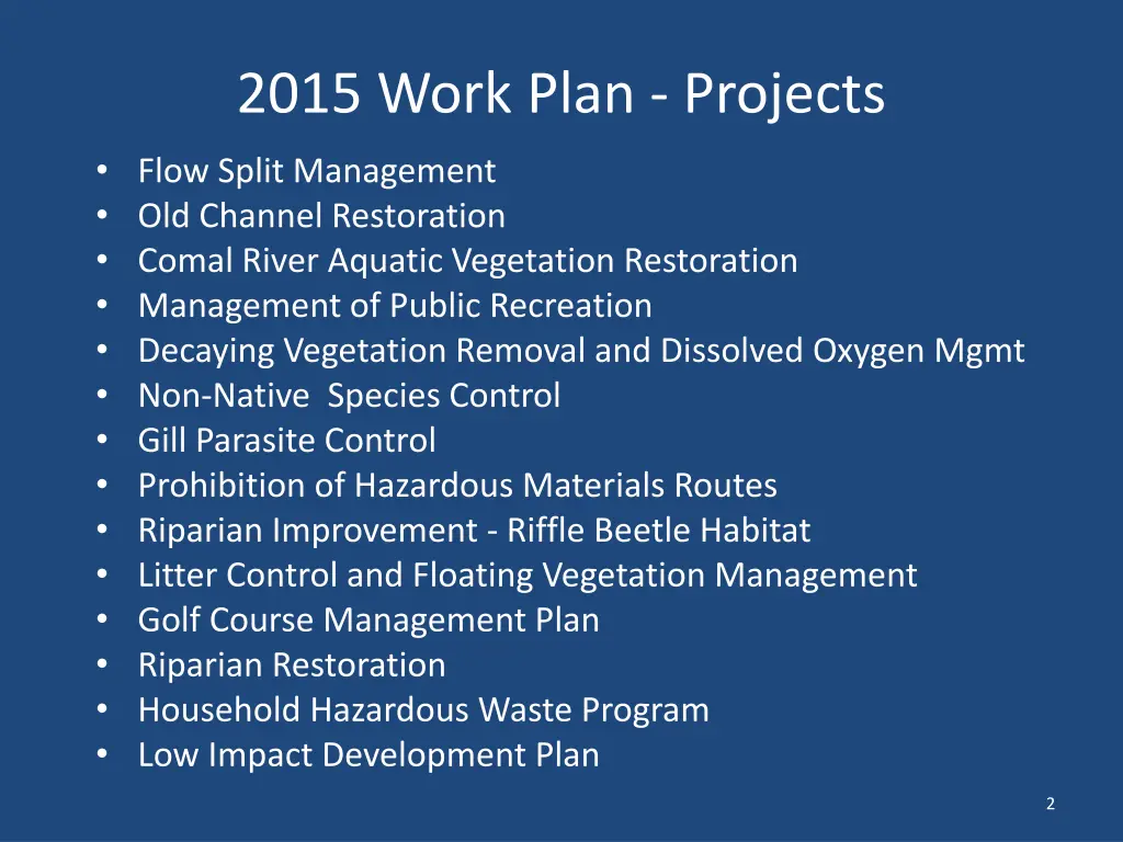 2015 work plan projects