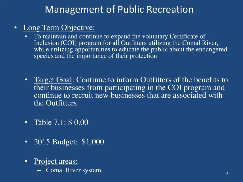 management of public recreation