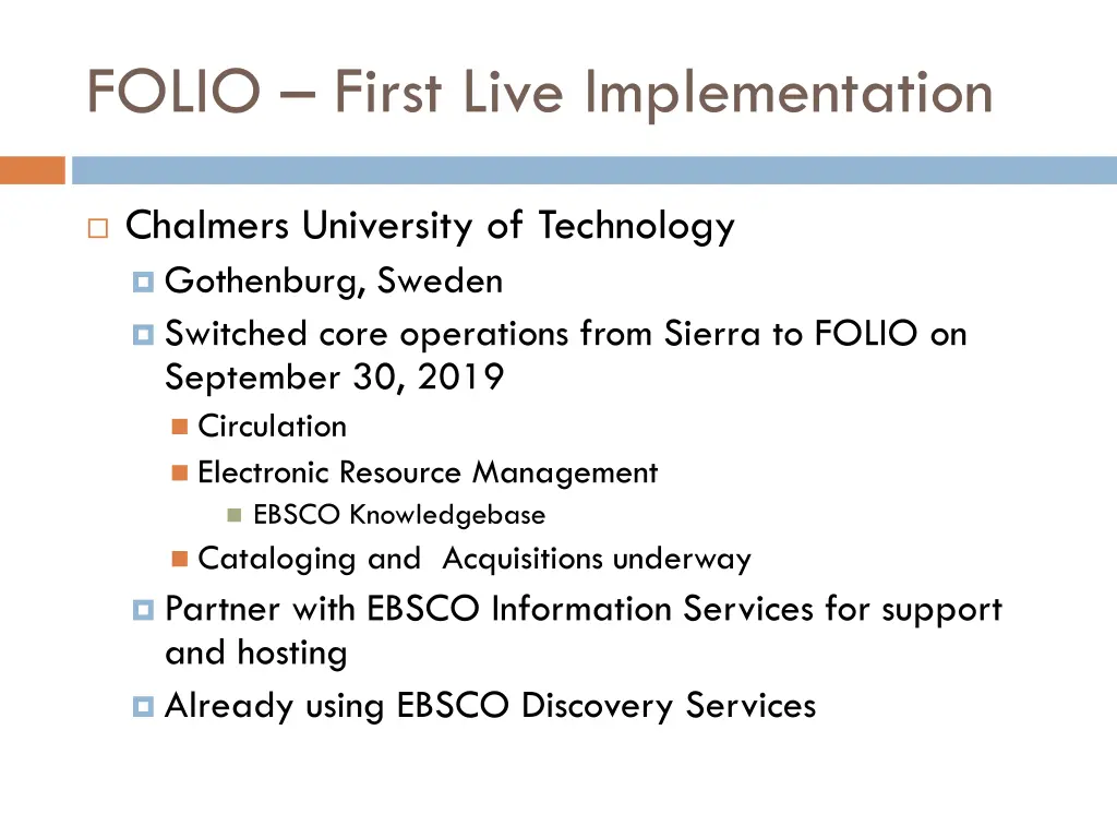 folio first live implementation