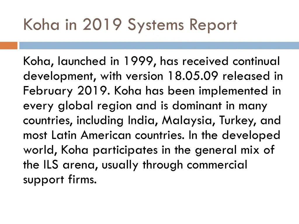 koha in 2019 systems report