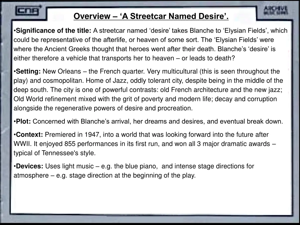 overview a streetcar named desire