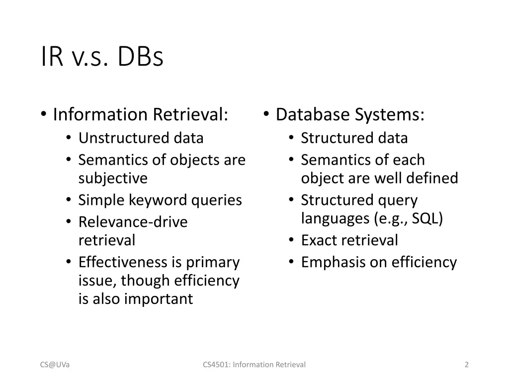 ir v s dbs