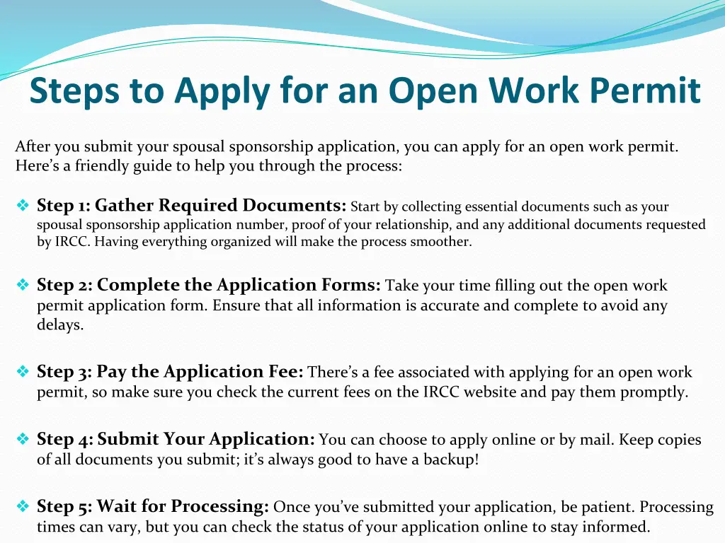 steps to apply for an open work permit