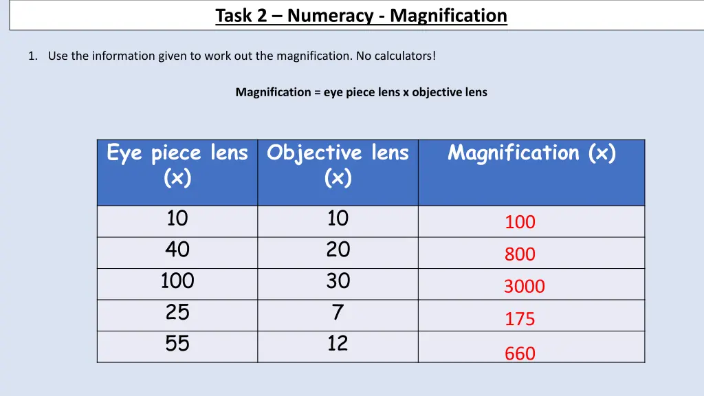 task 2 numeracy magnification