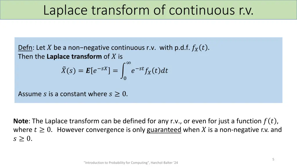 laplace transform of continuous r v