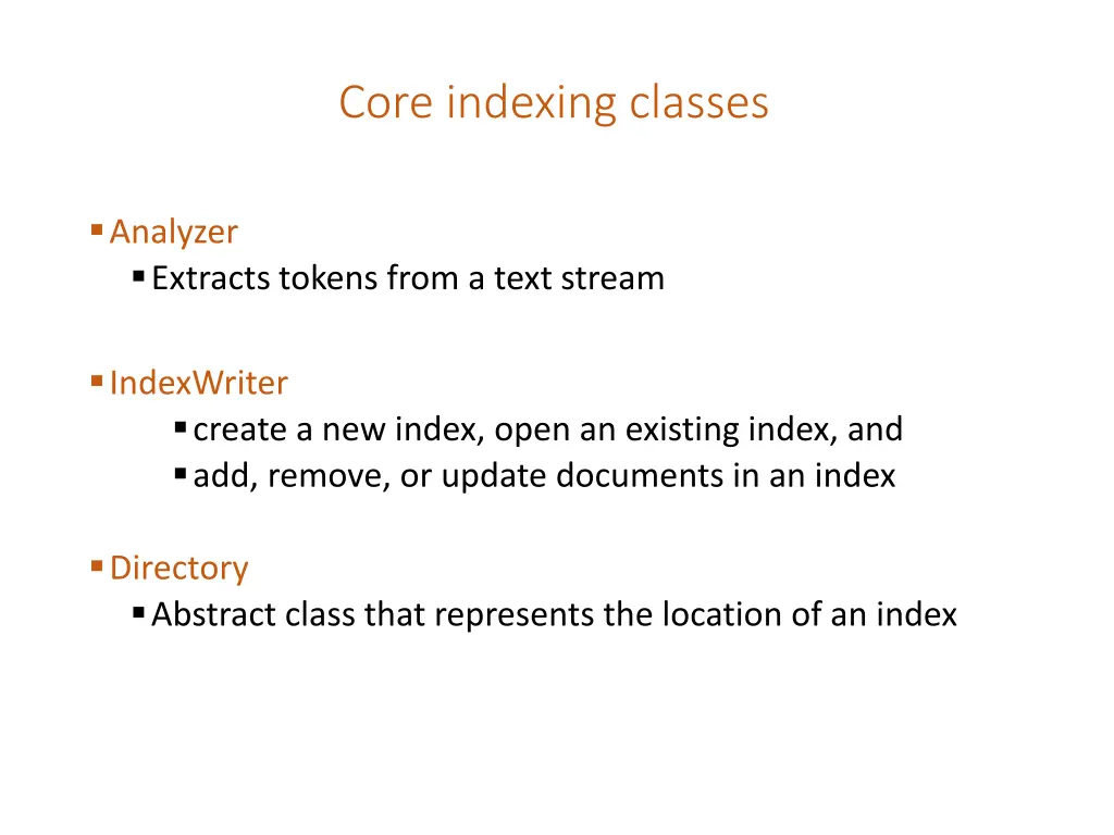 core indexing classes