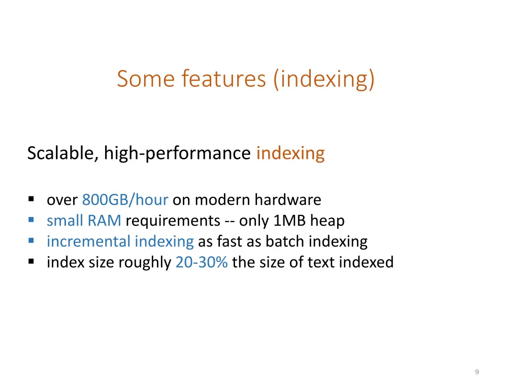 some features indexing