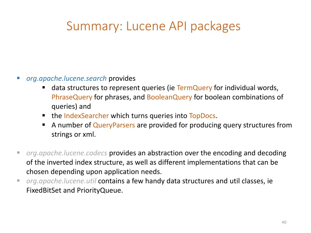 summary lucene api packages 1