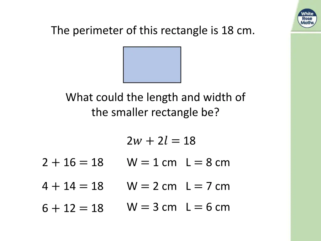 the perimeter of this rectangle is 18 cm