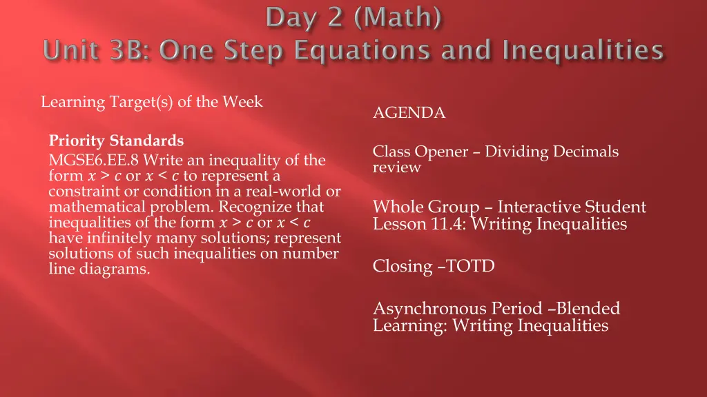 learning target s of the week 1