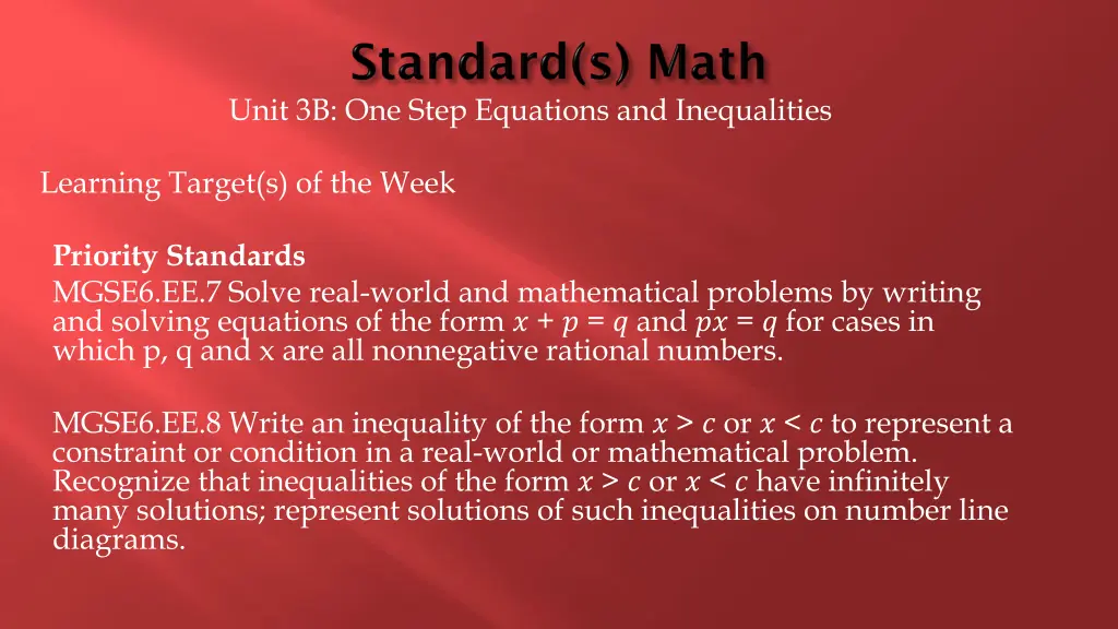 unit 3b one step equations and inequalities