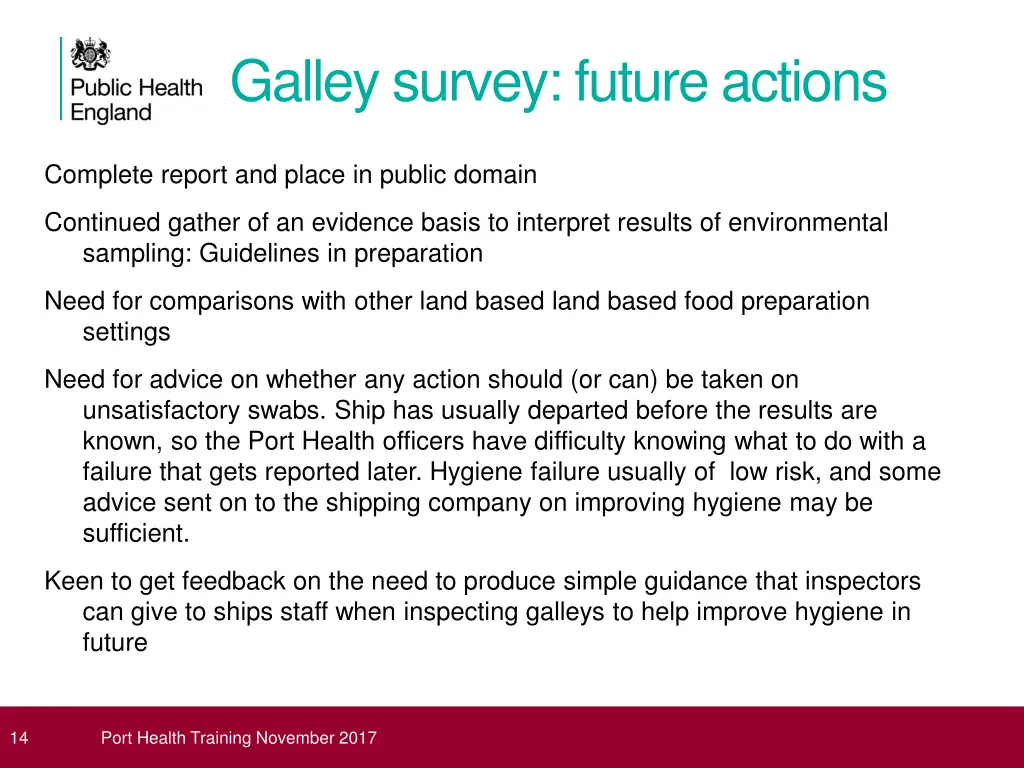 galley survey future actions