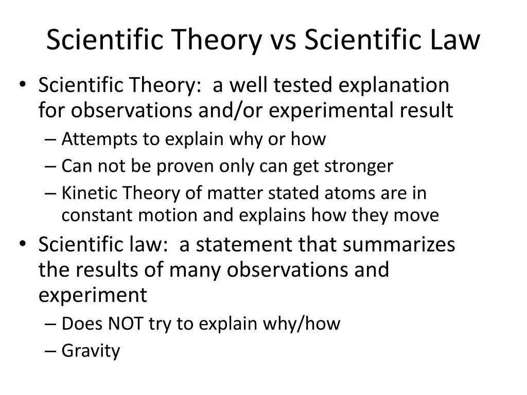 scientific theory vs scientific law