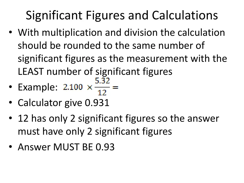 significant figures and calculations with