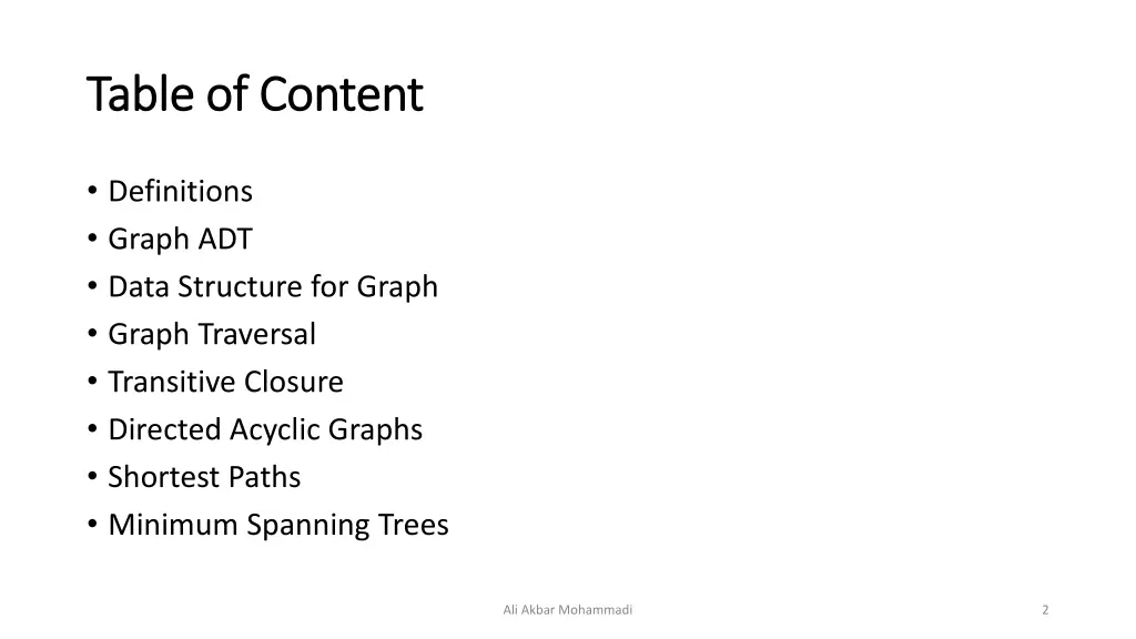 table of content table of content