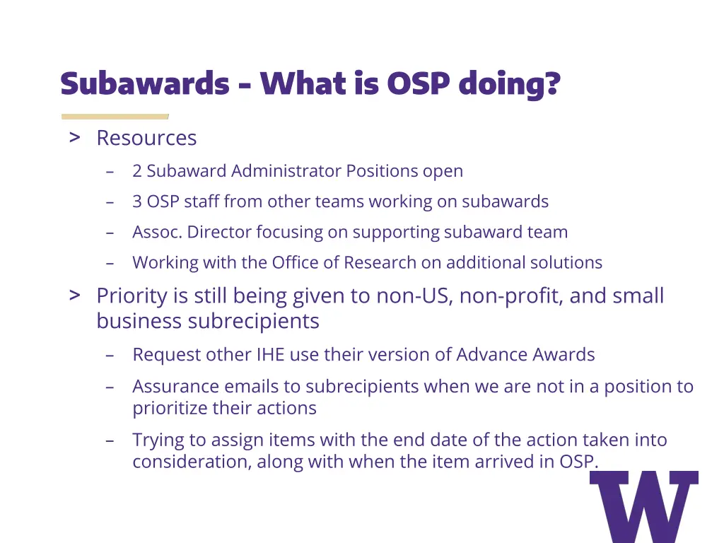 subawards what is osp doing