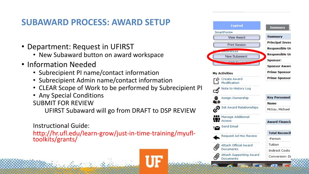 subaward process award setup