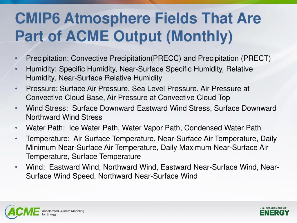 cmip6 atmosphere fields that are part of acme 1