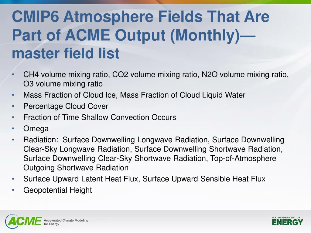 cmip6 atmosphere fields that are part of acme