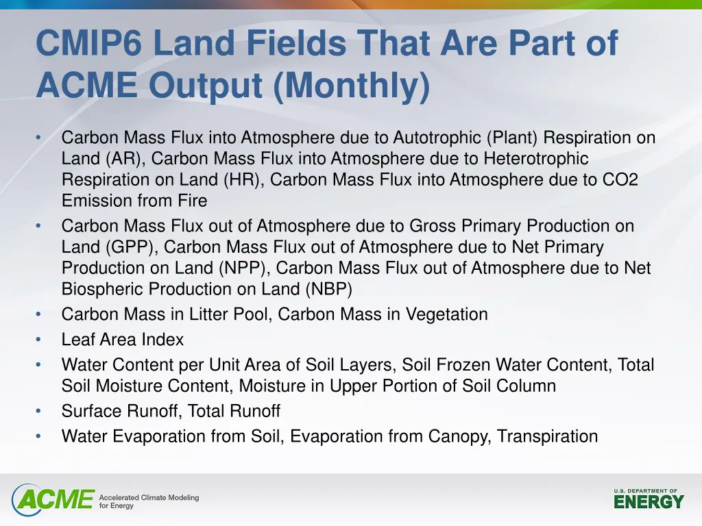 cmip6 land fields that are part of acme output