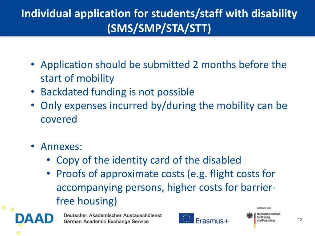 individual application for students staff with