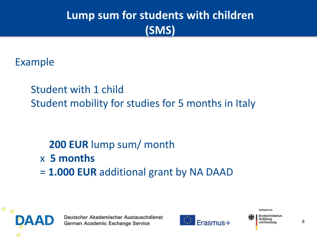 lump sum for students with children sms