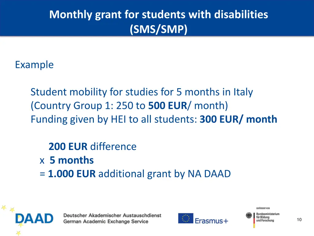 monthly grant for students with disabilities