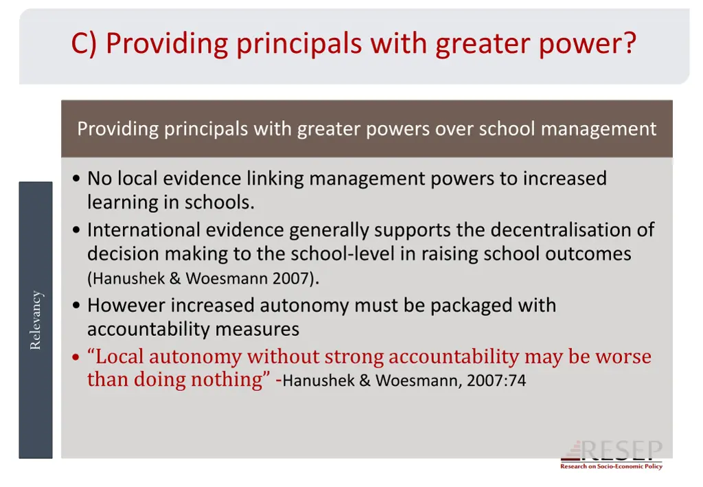 c providing principals with greater power