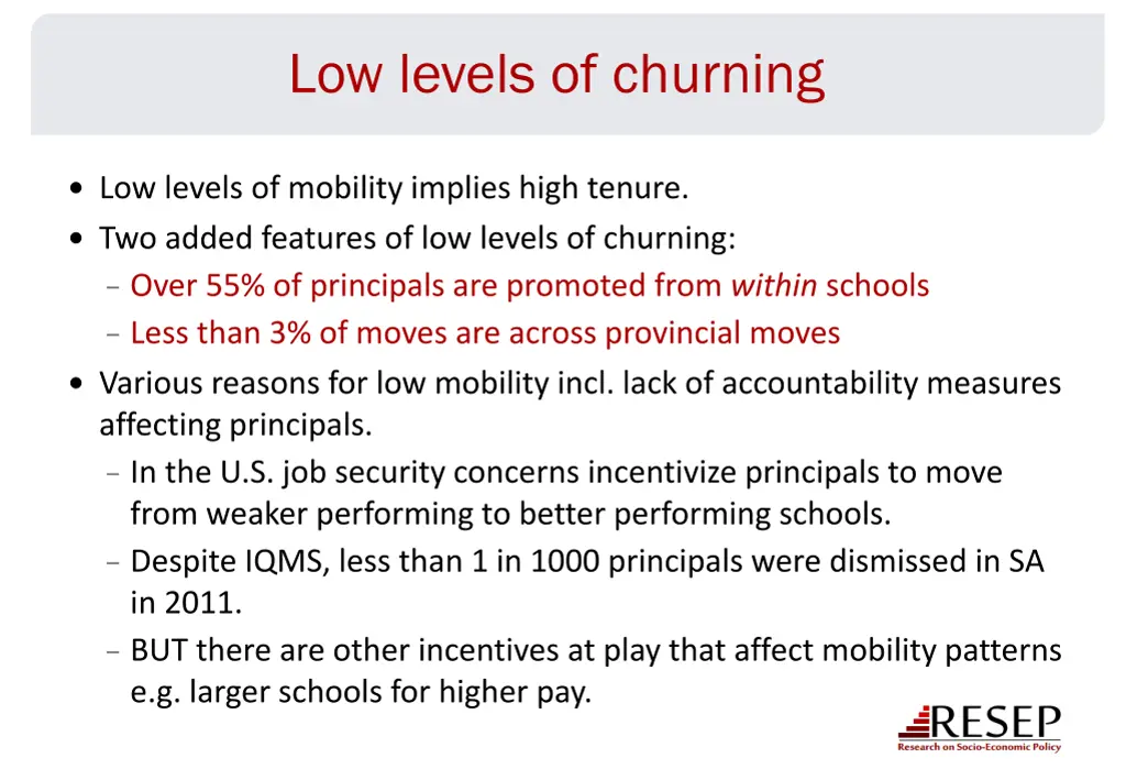 low levels of churning 1