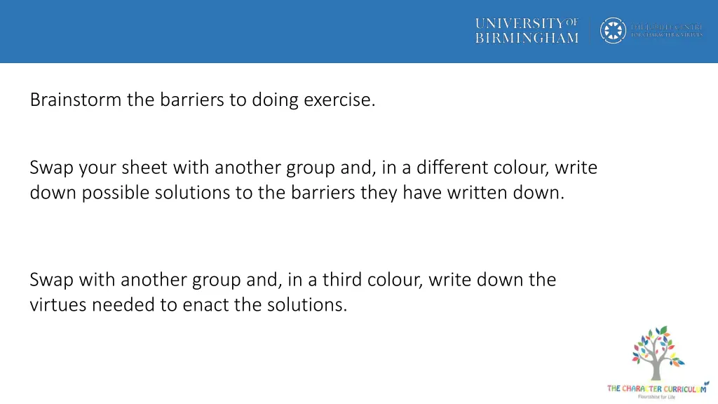 brainstorm the barriers to doing exercise