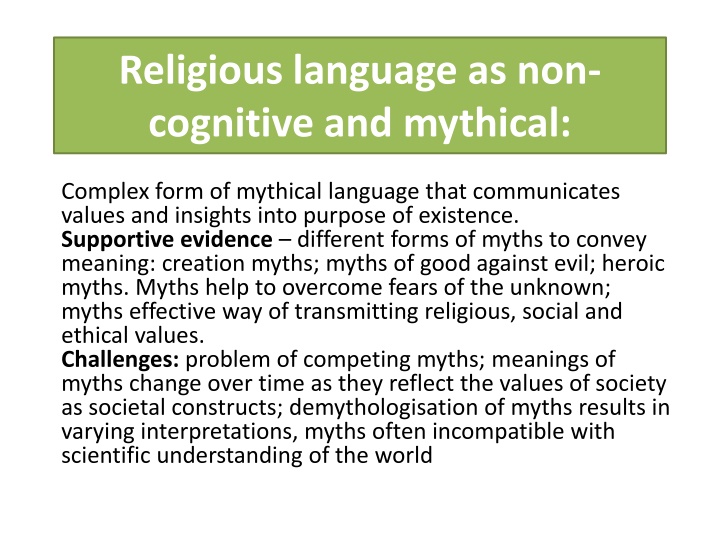 religious language as non cognitive and mythical