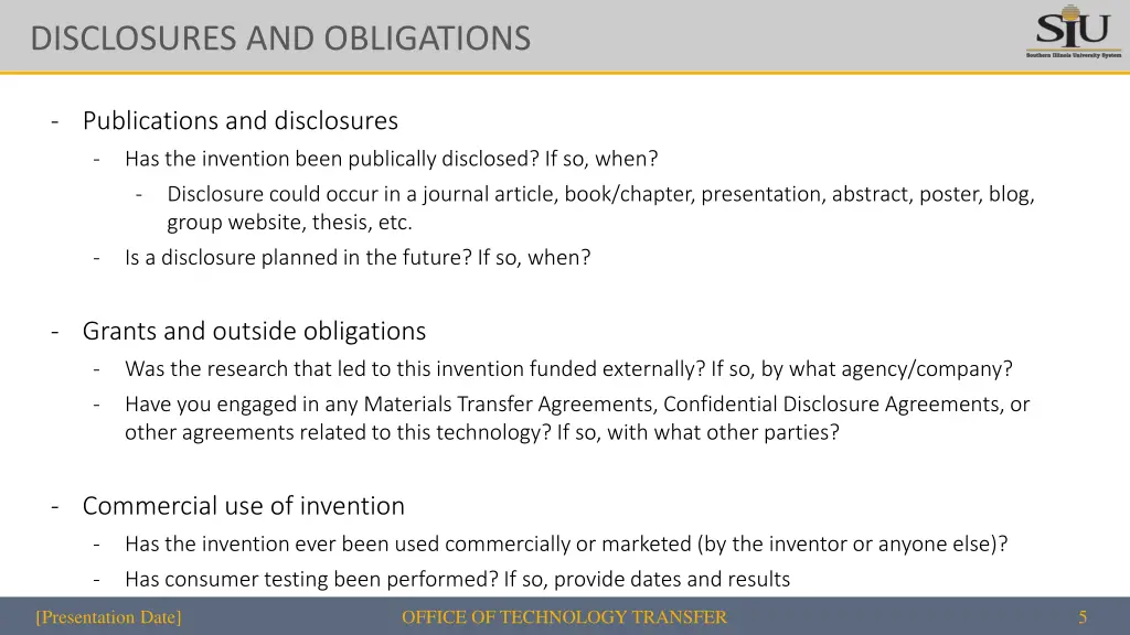 disclosures and obligations