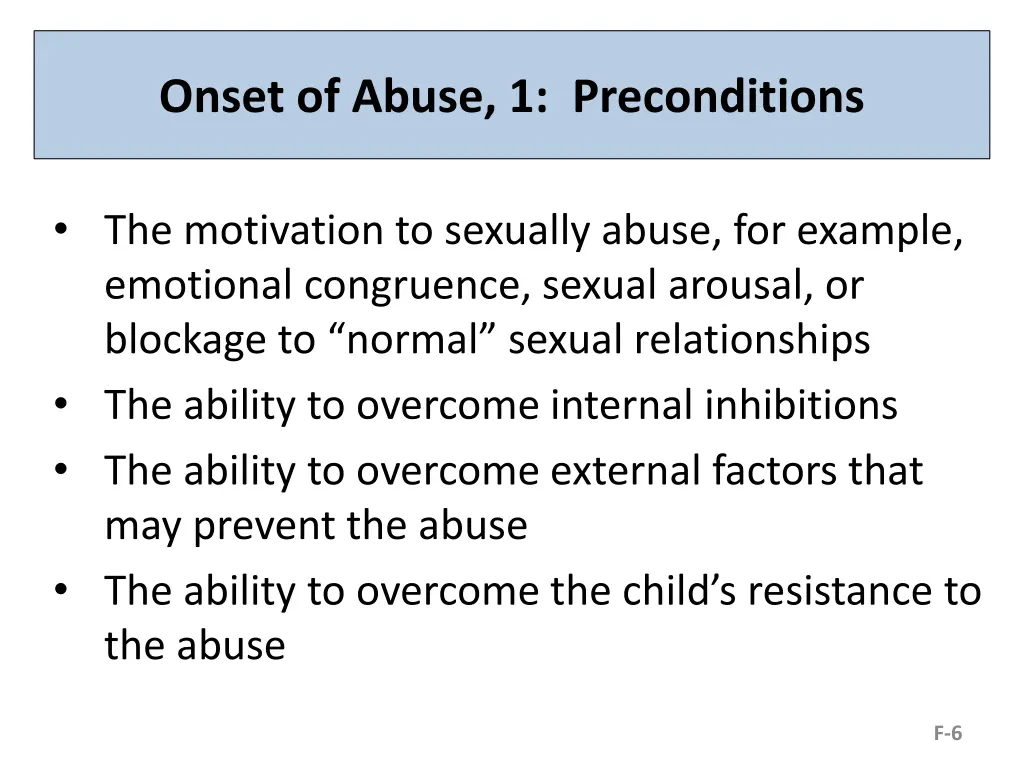 onset of abuse 1 preconditions