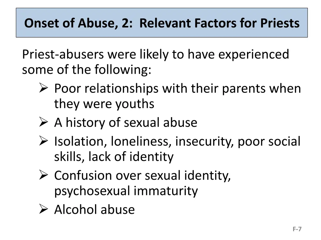 onset of abuse 2 relevant factors for priests