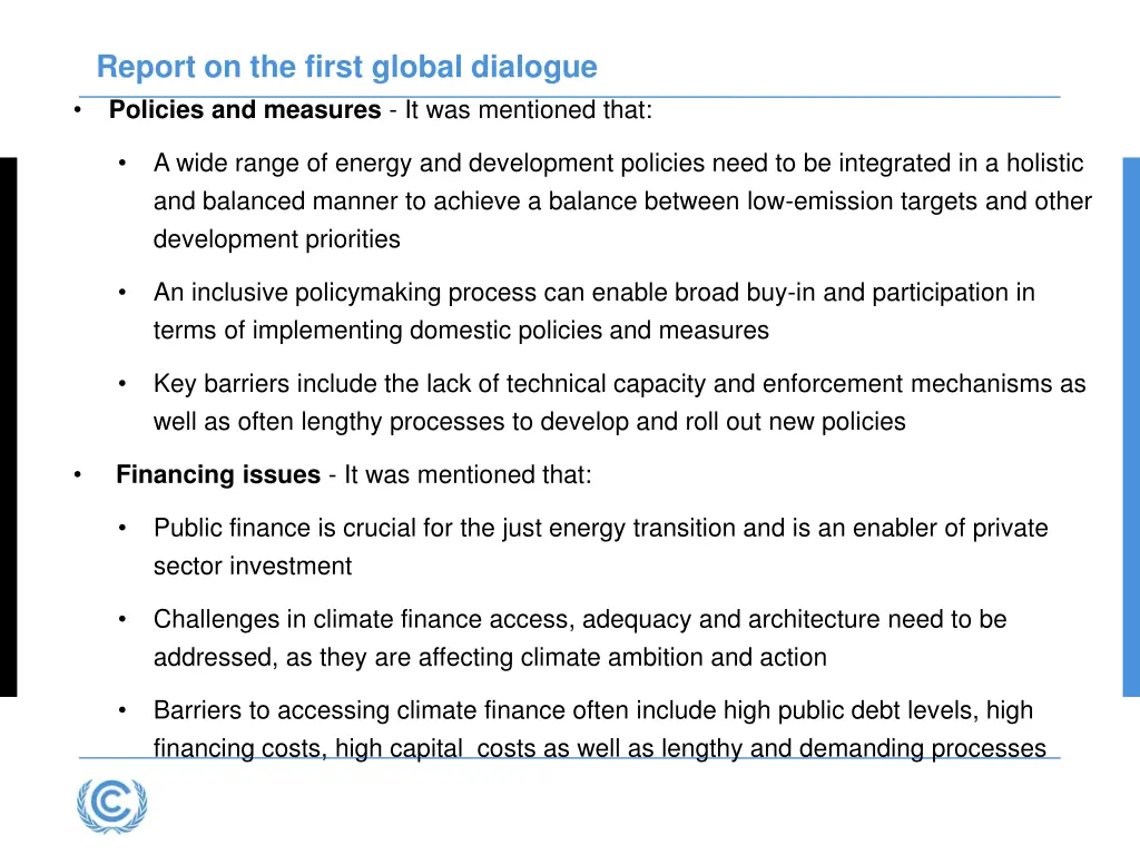 report on the first global dialogue policies