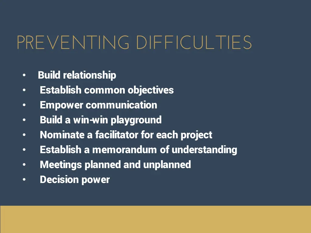 preventing difficulties