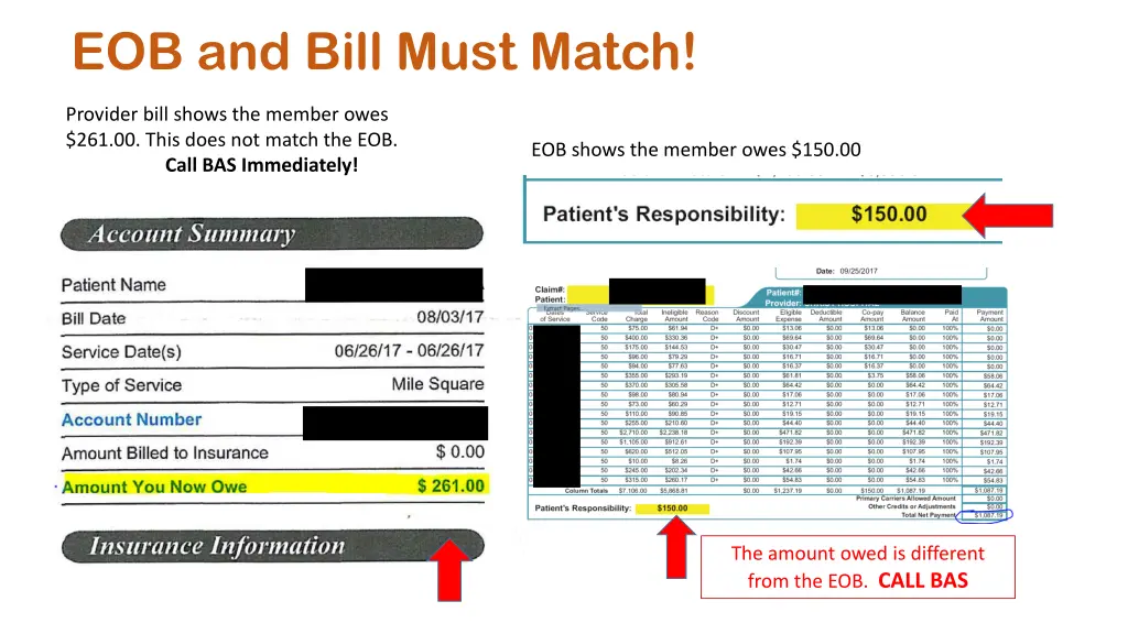 eob and bill must match