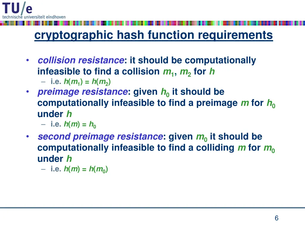 cryptographic hash function requirements