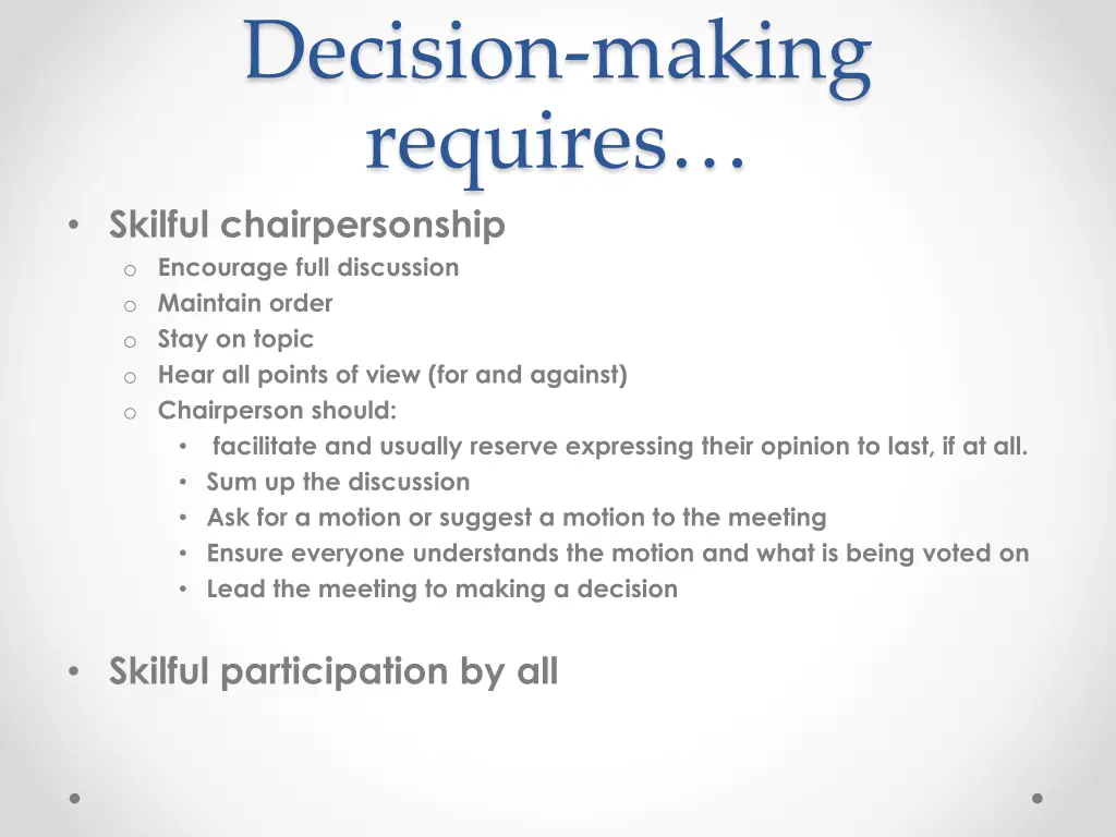 decision making requires skilful chairpersonship