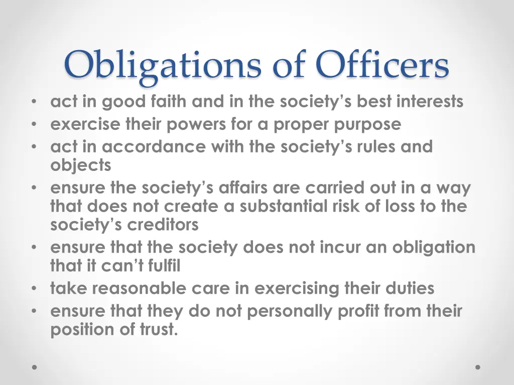 obligations of officers act in good faith