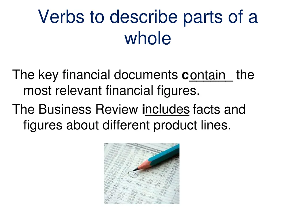 verbs to describe parts of a whole 2